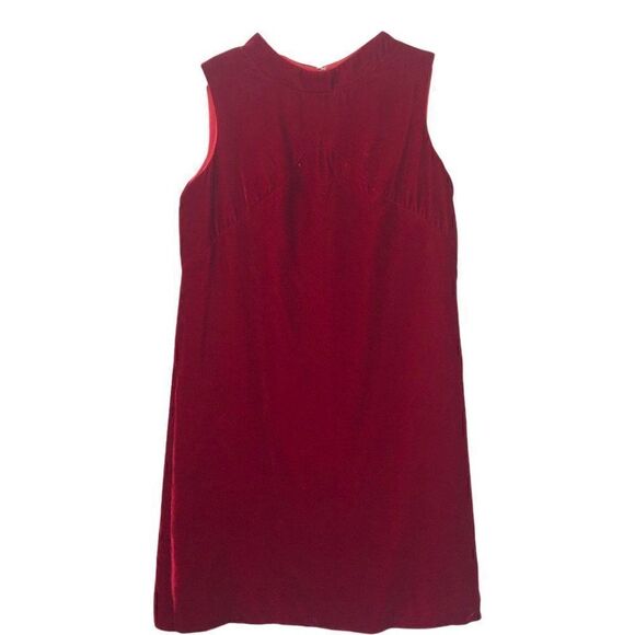 VINTAGE Red Velvet Sleeveless Shift Dress - Sz 8-10 WOW 🤩 - Picture 5 of 9